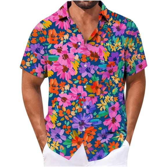 CYiJun Mens and Big Mens Button Down Shirts Summer Short Sleeve Vacation Casual Hawaiian Shirts