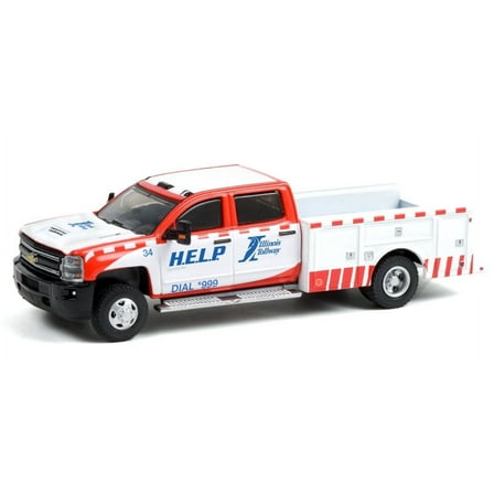 Illinois Tollway  2018 Chevy Silverado 3500 Dually Service Bed, White and Red - Greenlight 46070/48 - 1/64 scale Diecast Model Toy Car