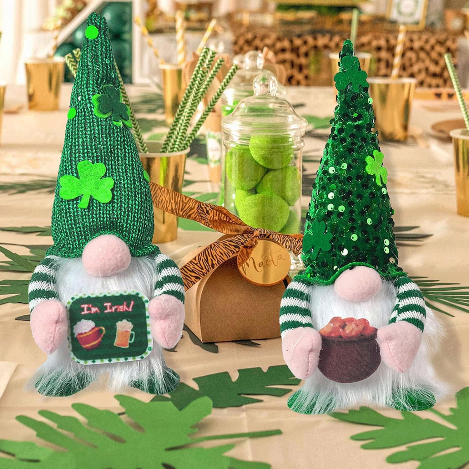 2 Pack St Patricks Day Gnomes Plush with Light, 11inch St. Patrick's Day Irish Elf Tomte Gnome Decoration Ornaments Table Indoor Home Decor