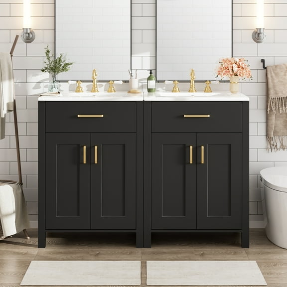 Euroco Modern 48-Inch Bathroom Vanity with Ceramic Sink, Soft-Close Doors, Flip Drawer, Double-Layer Door Shelves, Elegant Storage Solution
