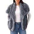 thumbnail image 2 of DAFPZW Women's Winter Coat Lapel Open Front Sleeveless Furry Faux Fur Vest Shaggy Oversized Fuzzy Waistcoat, 2 of 3