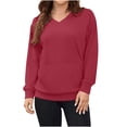 thumbnail image 2 of NuoCaiYun Womens Long Sleeve Sweatshirt Casual Winter Fall V Neck Hoodless Pullover Tops with Pockets, 2 of 6