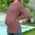 thumbnail image 6 of Dxzfnsa Womens Maternity Shirts Fall Fashion Ribbed Knit Long Sleeve Pregnancy Tops Casual Solid Color Crewneck Pregnant Clothes Basic Tunic Shirts, 6 of 7