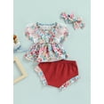 thumbnail image 2 of Chollius Infant Baby Girl Summer Ruffle Suit Round Neck Short Sleeve Tops Casual High Waist Loose Shorts Headband 3Pcs Set, 2 of 8