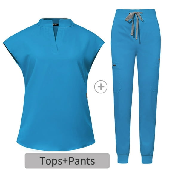 Alkepwun Scrubs for Women Set - Stretch Scrub Top & Jogger Pants with Pockets - Mandarin Collar V Neck Scrub Suit Nurse Medical Uniform Esthetician Workwear