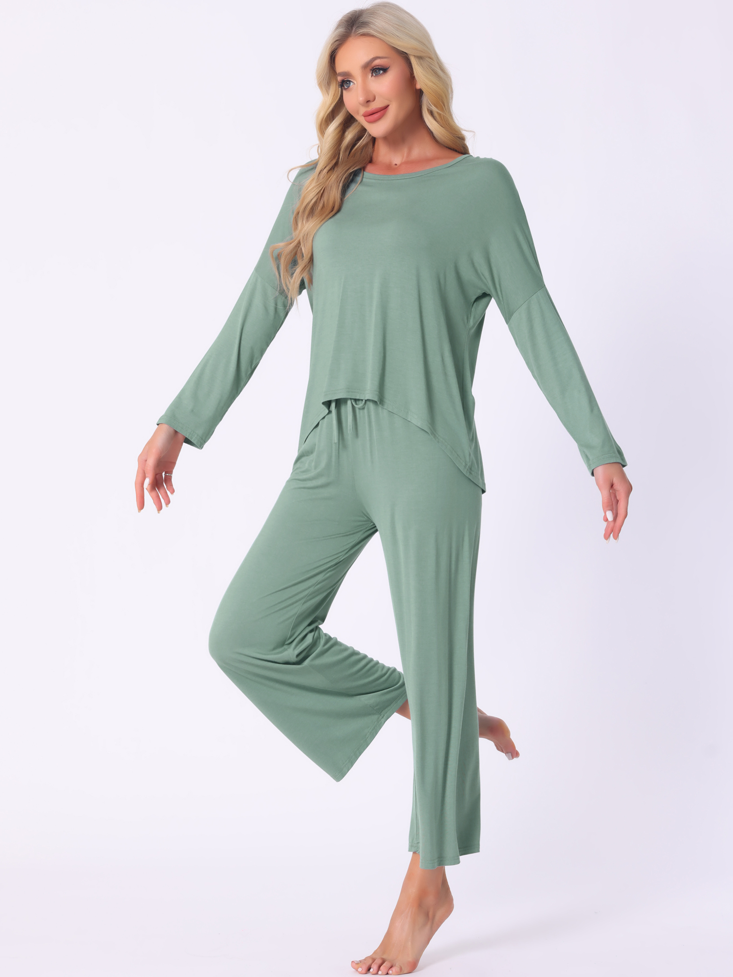 DARING DIVA Women's High Low Shirt and Wide-leg Pants Lounge Sets S Green