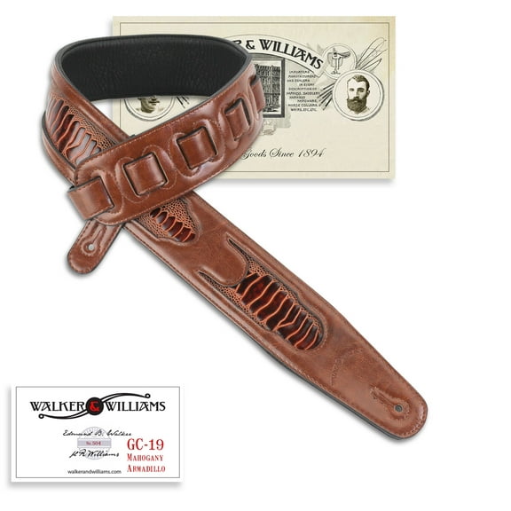 Walker & Williams GC-19 Mahogany Brown Leather Crocodile Padded Guitar Strap