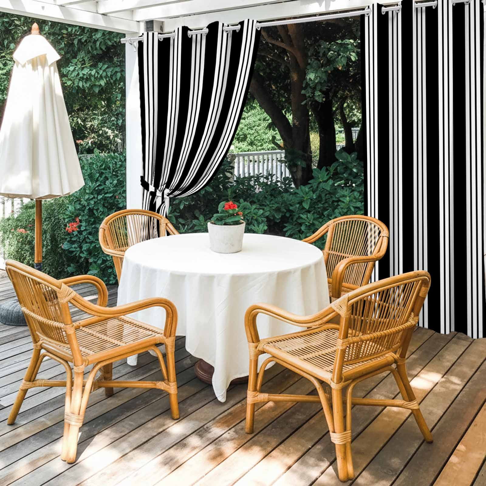 Black Striped Outdoor Curtains for Patio, Modern Classic Stripes Rustic Country Farmhouse Sunshade Privacy Drapes Grommet Waterproof Outside Curtains for Porch/Cabana/Balcony 54"x 108", 1 Panel