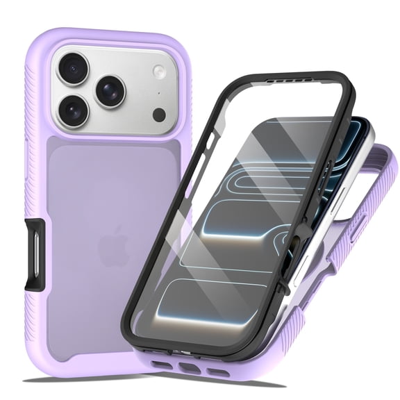 for iPhone 18 Pro Case, Full-Body Rugged Protective Case with Built-in Screen Protector, Wireless Charging Heavy Duty Shockproof Non-slip Phone Case for Men Women Boys Girls, Purple