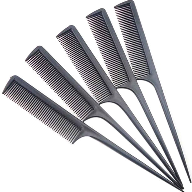 Qarigey 1 Juego de peine para el cabello, cepillo de salón, peluquería con mango largo, corte preciso, dientes circulares, palillos para el Cuidado del cabello Negro 10 piezas