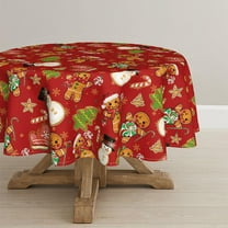 Christmas Tablecloth 60×60 Inch Round, Gingerbread Man Glove Trees Snowman Red Washable Table Cover for Party Picnic Dinner Decor