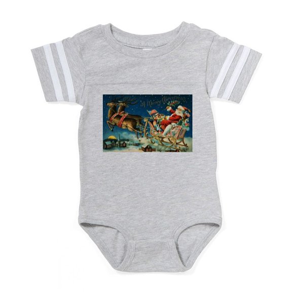 CafePress - Vintage Santa Claus Sleigh - Cute Infant Baby Football Bodysuit