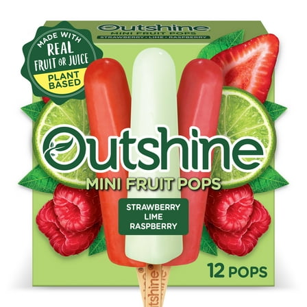 Outshine Strawberry, Lime, and Raspberry Frozen Mini Fruit Pops Variety Pack, Non-GMO, 12 Ct
