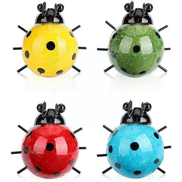 Mini Metal Ladybug Beetle Fence Hanger Wall Hanging Sculpture Patio Garden Decor for Home Outdoor Statue Figurine 4pcs