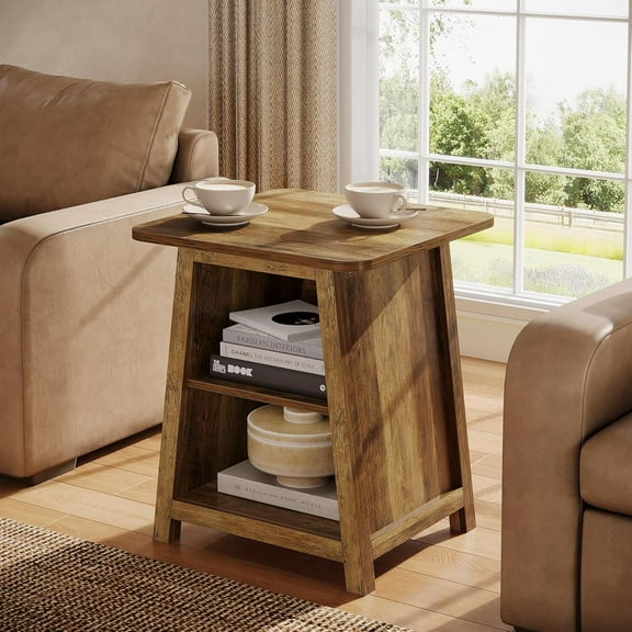 Tribesigns 3-Tier Square End Table with Storage Shelves, 21.65" Side Table with Closed Back for Living Room, Bedroom, Easy to Assemble