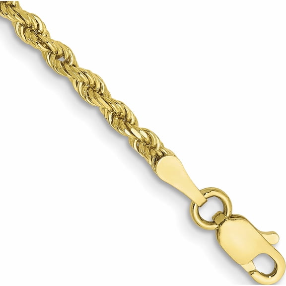 10K Yellow Gold 2.5mm Semi-Solid D/C Rope Chain (7 X 2.5) Made In Peru 10dh018-7
