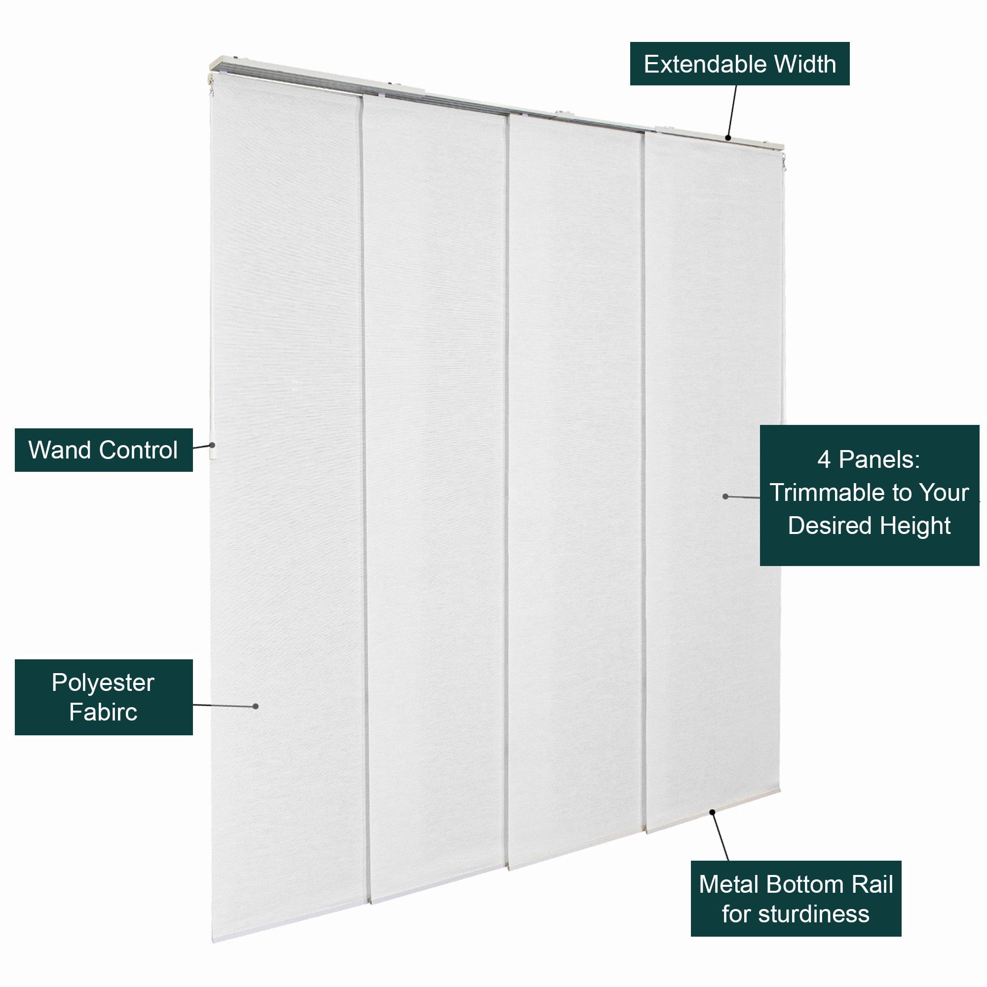 Chicology Adjustable Sliding Panel Blinds. Porcelain, 46"-86"W X 0"-96"H