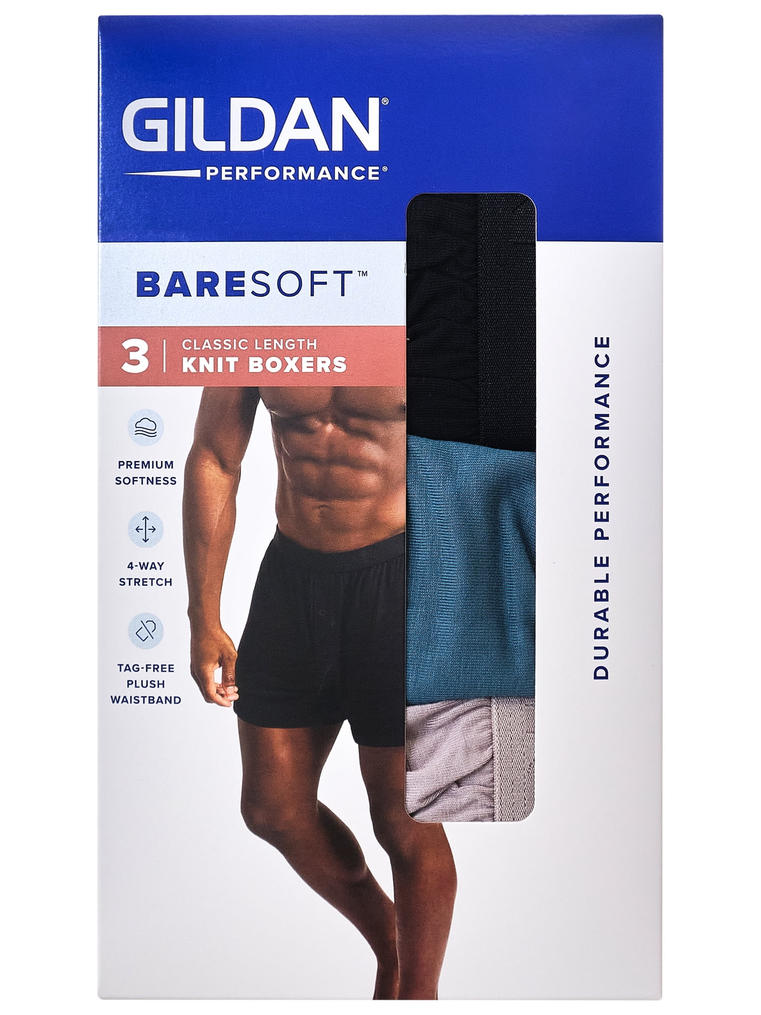 Gildan Performance Men's BareSoft Boxer Brief Underpants, 3-Pack, Sizes S-2XL, 6" Inseam