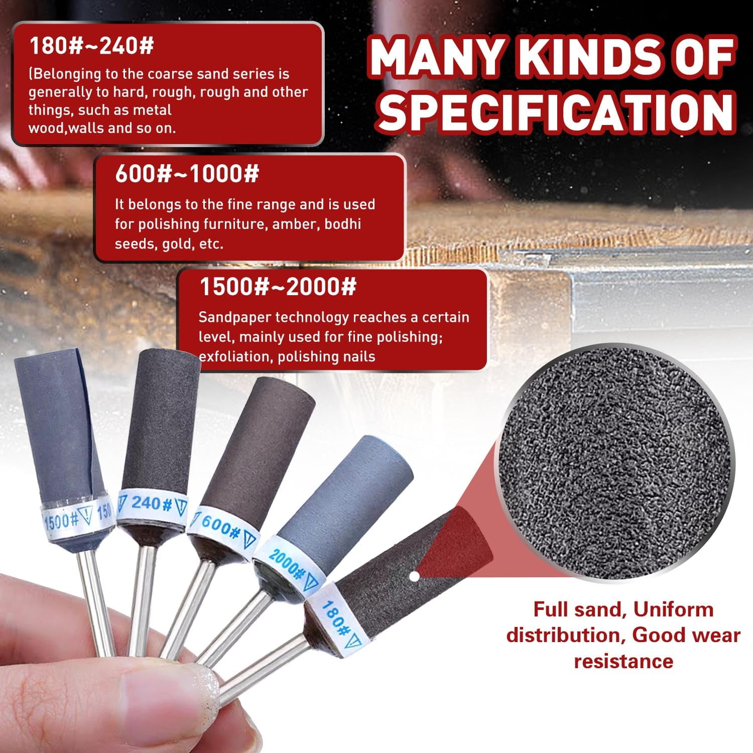 25Pcs Sanding Drums Sandpaper Sticks Set with 1/8"(3mm) Shank for Dremel Rotary Tool 180/240/600/1000/1500/2000 Grits Different Meet More Needs Metal Rust Removal/Jade Polishing/Stone Grinding