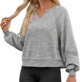 thumbnail image 3 of Womens Long Sleeved Oversized Sweatshirt Casual V Neck Lace Lantern Cropped Loose Fit Fall Pullover Tops, 3 of 5