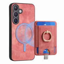 ELEHOLD Leather Case for Samsung Galaxy S21  Magnetic Detachable Card Holder Magnetic 2 in 1 Wallet Case with Ring Holder Kickstand Compatible with Mag Safe Shockproof Cover,pink