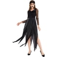 thumbnail image 4 of Womens Fall Dresses Little Black Dress with Hairband Halloween Costume Lace Witch Long Dress, 4 of 9