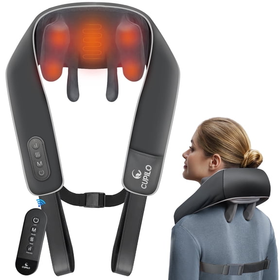 CuPiLo Neck Massager with Heat & Remote Control, Cordless Shiatsu Neck and Shoulder Massage, 6 Deep Kneading Nodes, 3 Massage Modes & 3 Intensities, Rechargeable for Home, Office & Travel