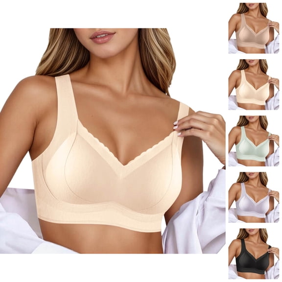 Wireless Bras for Women V Neck Full Coverage Lightweight Anti Sagging Seamless Bralettes Everyday Bra