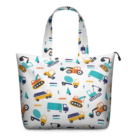 Cartoon Truck & Tractor Weekender Bag Spacious Travel Tote with Adjustable Shoulder Strap, Airplane Friendly Multipurpose Bag for Fitness & Business Travel