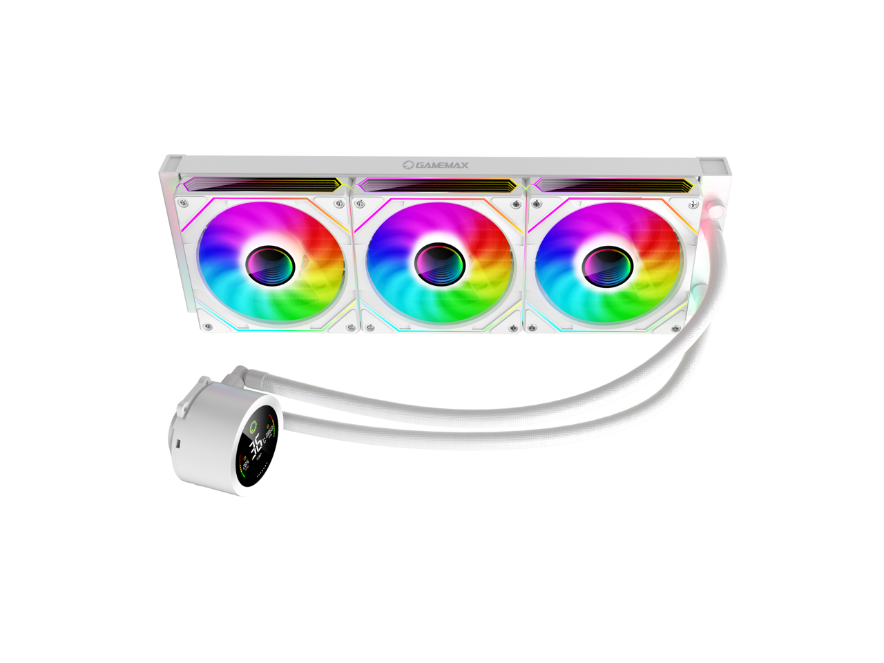GAMEMAX 360 Digital WH, Liquid CPU Cooler 360mm Addressable ARGB Pump Fans 290W TDP AIO Water Cooler