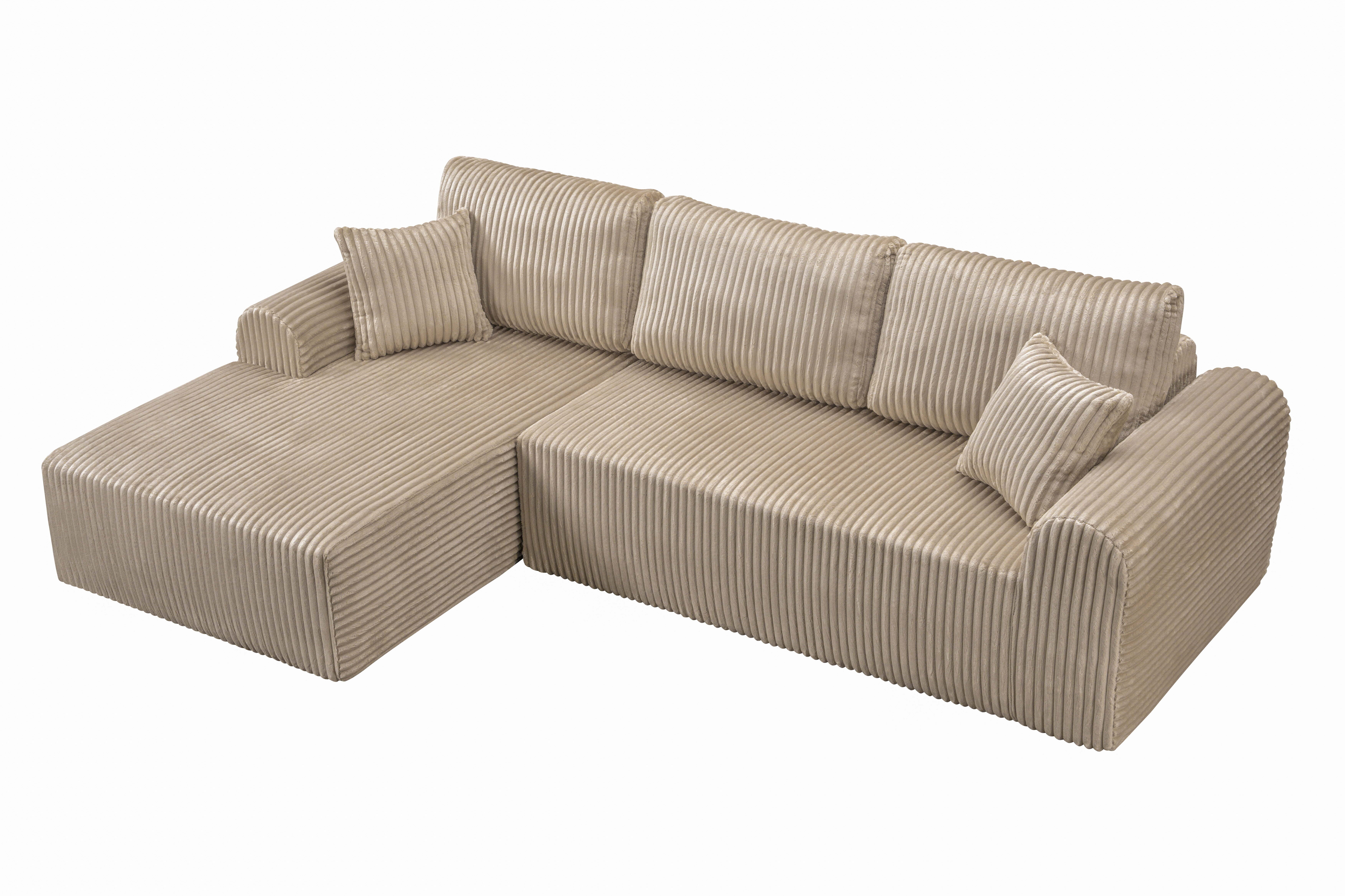Shikeyi 109" Cloud Modular Sectional Sofa Couch with L-Shape Chaise,Modern Minimalist Upholstered Boneless Couches for Living Room Bedroom, Camel
