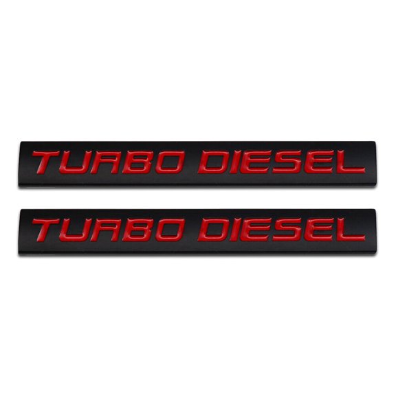 2x Black Red Metal Turbo Diesel Emblem 6.7L V8 Engine Chrome Badge