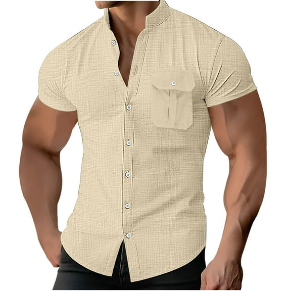 Njagoc3 Mens Slim - Fit Short - Sleeve Shirt, Stretchy Fabric, Summer Casual & Fitness, Muscle - Fit Button - Up Top