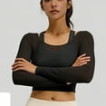 thumbnail image 4 of Vivianyn HD Women's Sheer Mesh Long Sleeve Crop Top, Casual Workout Top,Black,Size S-XXL, 4 of 7