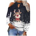 thumbnail image 1 of Mujeres otoño Navidad impreso linterna Sexy manga larga sin tirantes pulóver fuera del hombro blusa camiseta Tops Fridja  FKASFK6001, 1 of 4