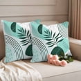 thumbnail image 2 of Boho Geometric Outdoor Waterproof Pillow Covers, Aqua Ethnic Abstract Stripes Leaves Decorative Square Throw Pillowcase Sofa Cushion Sham for Patio/Couch/Chair, 16"x16" 2 Pack, 2 of 8
