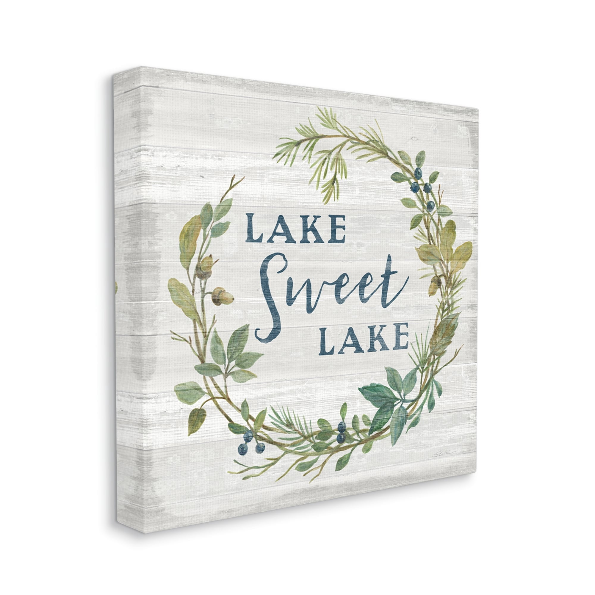 Stupell Industries Sweet Lake Quote Rustic Floral Botanical Frame Coastal Painting Gallery-Wrapped Canvas Print Wall Art, 24 x 24, Design by Silvia Vassileva