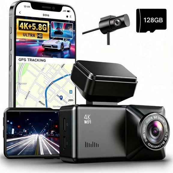 4K Front and Rear Dash Cam, Dual Dash Camera with WiFi and GPS, STARVIS 2 Night Vision, 170° Wide Angle Car Dash Camera, 128GB Card Included, Supports Up to 512GB