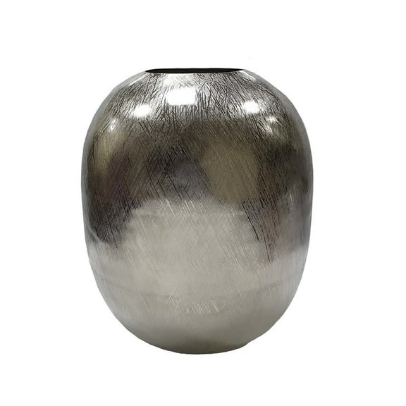 A&B Home Silver Streak Round Vase - 15" - Silver Streak Finish