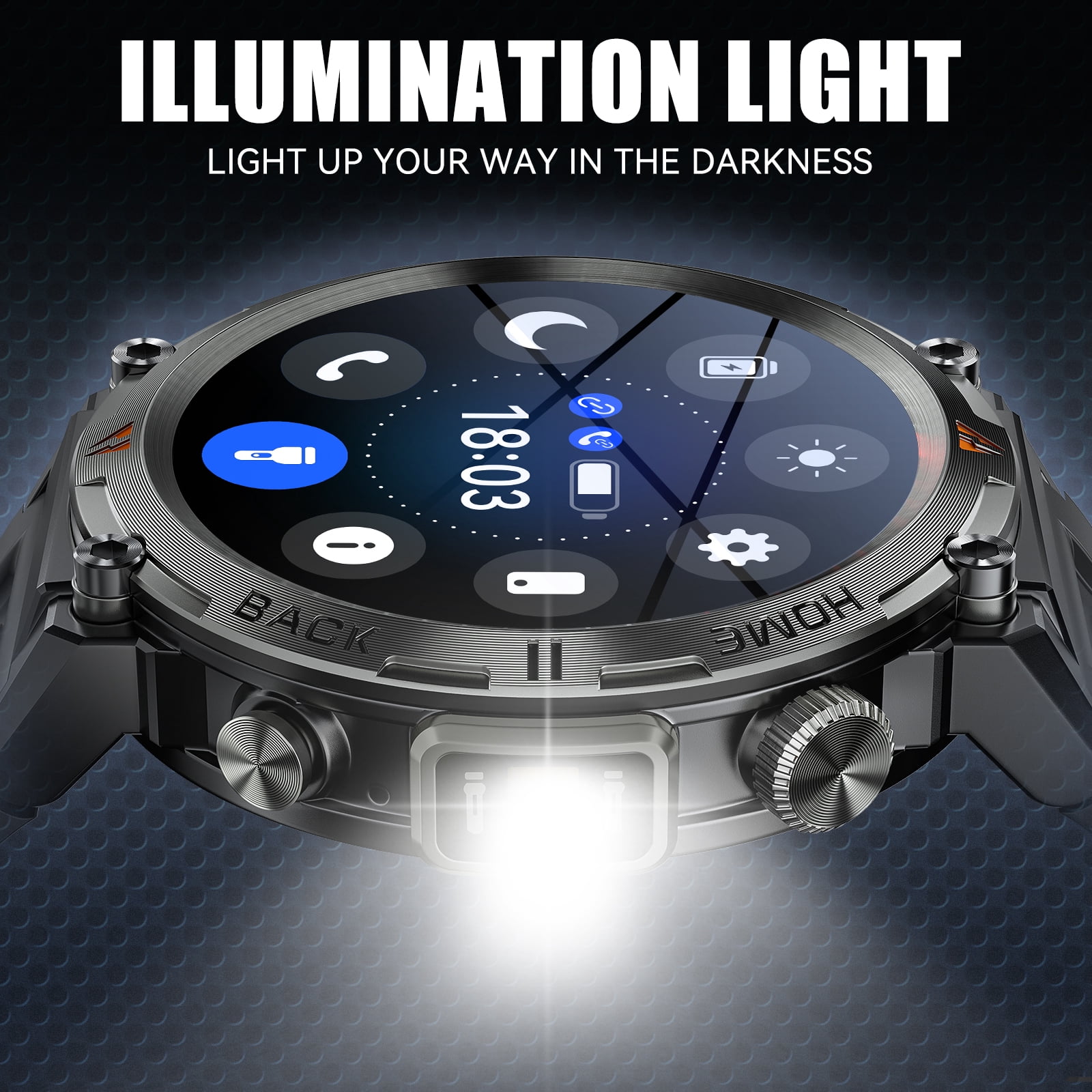 XAXRE Smart Watch with Flashlight for Men, 1.45 inches Screen Bluetooth Watch, Outdoor Men’s Watch for Android and iPhone