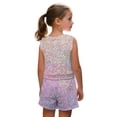 thumbnail image 4 of chaqlin Bling Bling Rainbow Girls 2 Pieces Summmer Outfits Crew Neck Sleeveless T Shirt Biker Shorts with Pockets Lightweight Sport Workout Clothes Aged 5-14, 4 of 7