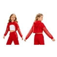 thumbnail image 2 of Aislor Girls Mesh Long Sleeve Drawstring Hooded Crop Top for Hip Hop Jazz Dancewear Red 16, 2 of 5