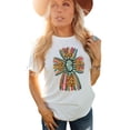 thumbnail image 4 of ABPHQTO Camiseta de manga corta con estampado de cruz y patrón occidental blanco para mujer, 4 of 5