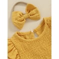 thumbnail image 6 of Musuos Baby Girl Summer Jumpsuit 3M 6M 12M 18M Solid Color Crew Neck Fly Sleeve Romper and Bow Headband Set Cute Clothing, 6 of 10