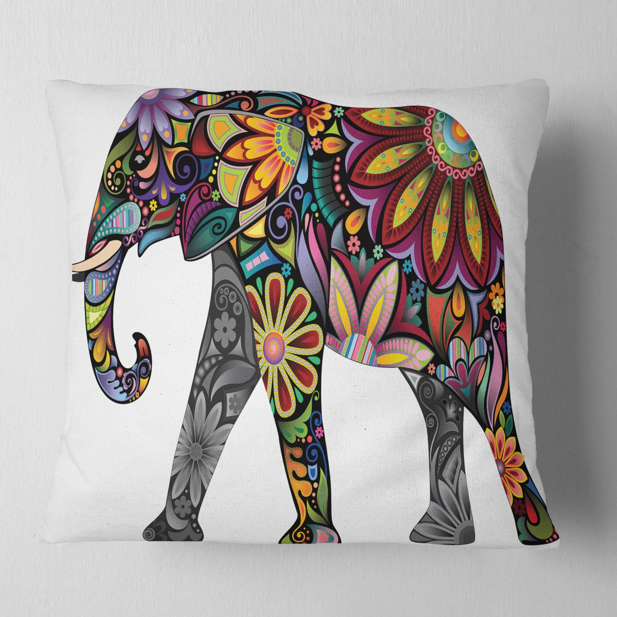 Designart Yellow Cheerful Elephant - Animal Throw Pillow - 18x18