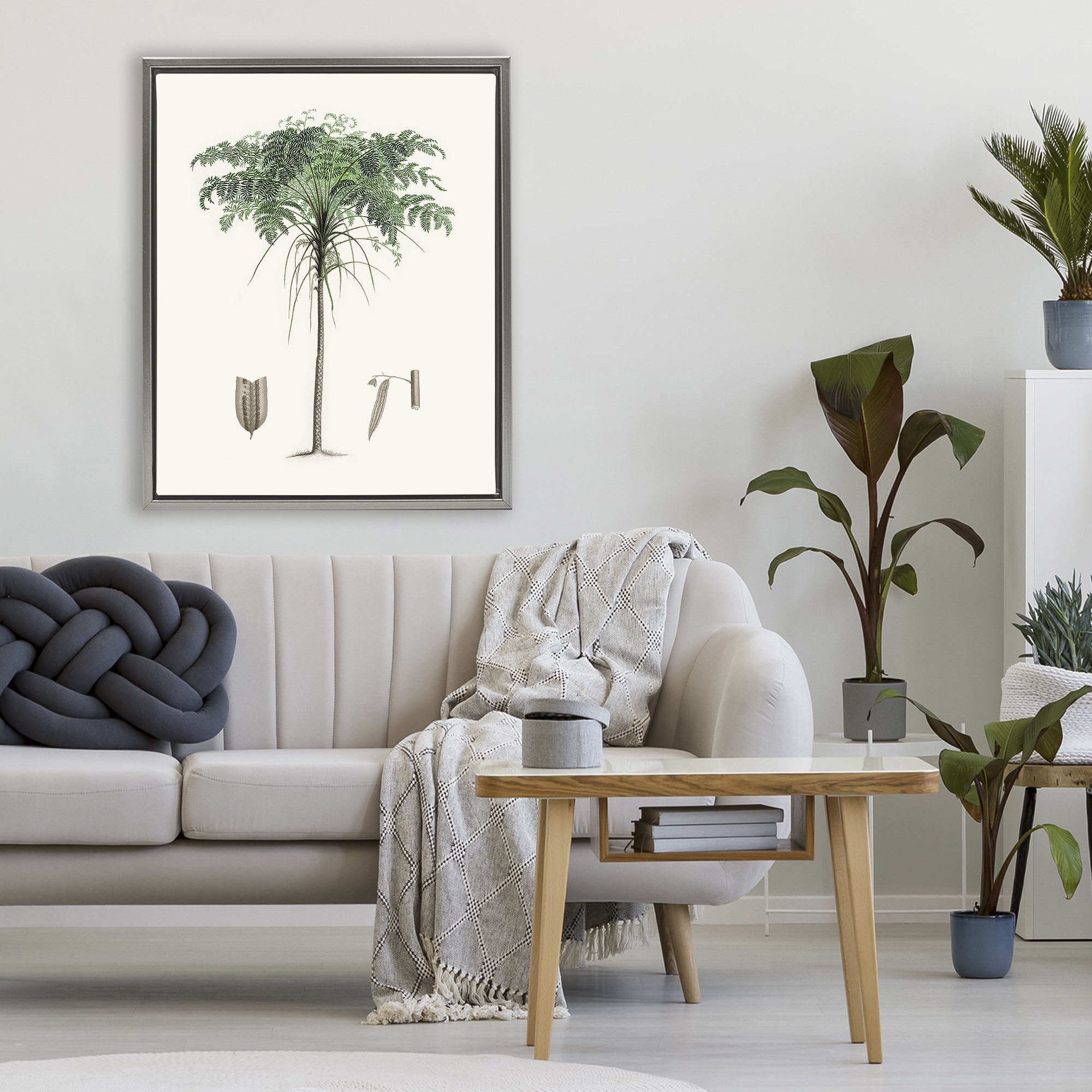 Stupell Industries Vintage Palm Leaves Gray Framed Floater Canvas Wall Art, design by Val Rhodes
