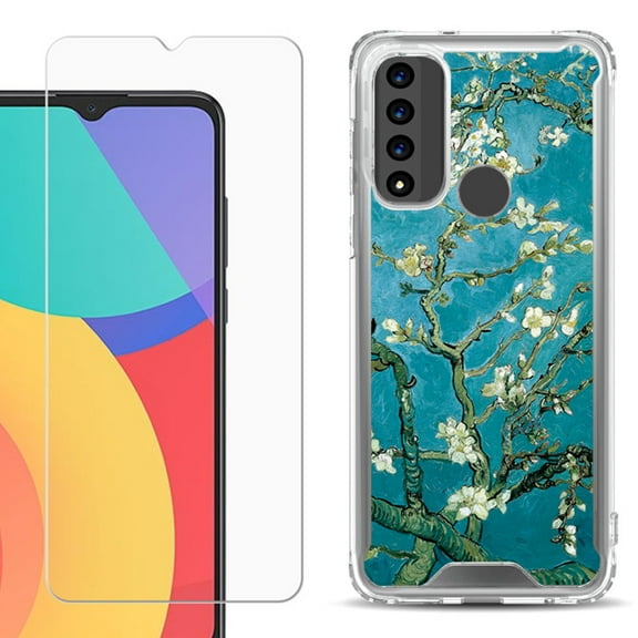 Shockproof Bumper Phone Case for TCL 20 XE, with Tempered Glass Screen Protector, by OneToughShield ® - Almond Blossom