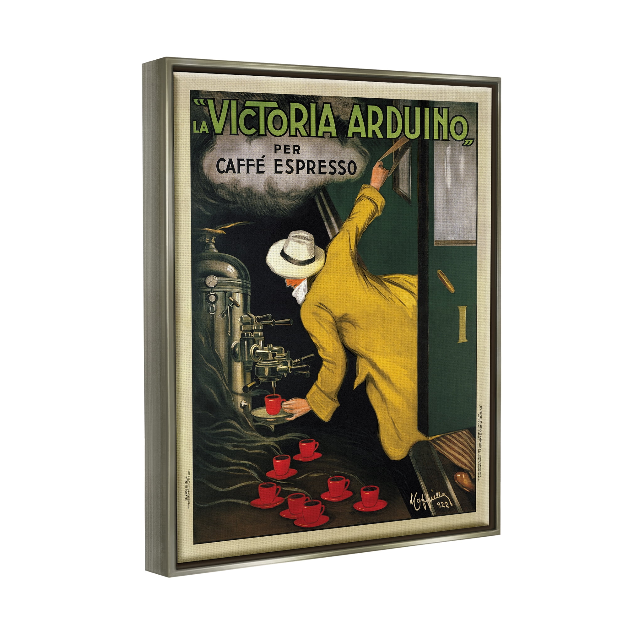 Stupell Industries La Victoria Arduino Cafe Espresso Vintage Inspired Poster Luster Gray Framed Floating Canvas Wall Art, 16x20, by VeeBee