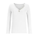 thumbnail image 5 of KIHOUT Spring Winter Womens Tops Casual Solid Color Button V-Neck Long Sleeve Slim Pullover Blouse Tops, 5 of 5