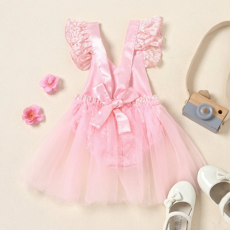 IBTOM CASTLE Baby Girl 1st Birthday Outfit Lace Tulle Romper Princess Tutu  Dress Headband Shiny One Cake Smash Photo Shoot Clothes 12-18 Months Pink 